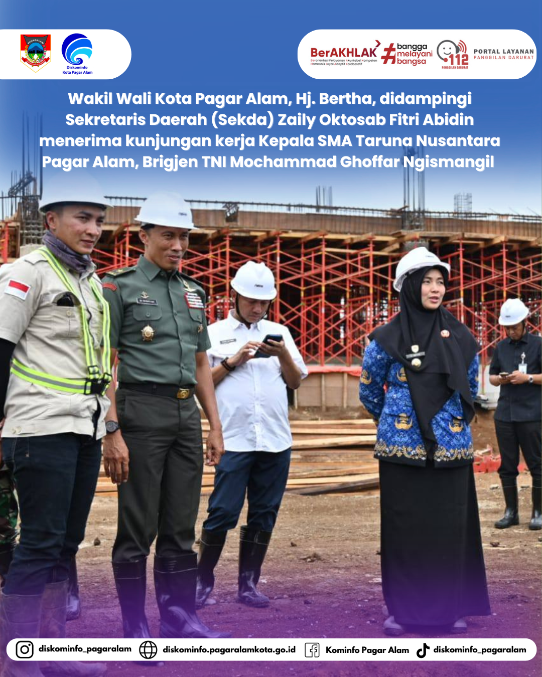 Wakil Wali Kota Pagar Alam, Hj. Bertha, didampingi Sekretaris Daerah (Sekda) Zaily Oktosab Fitri Abidin menerima kunjungan kerja Kepala SMA Taruna Nusantara Pagar Alam, Brigjen TNI Mochammad Ghoffar Ngismangil