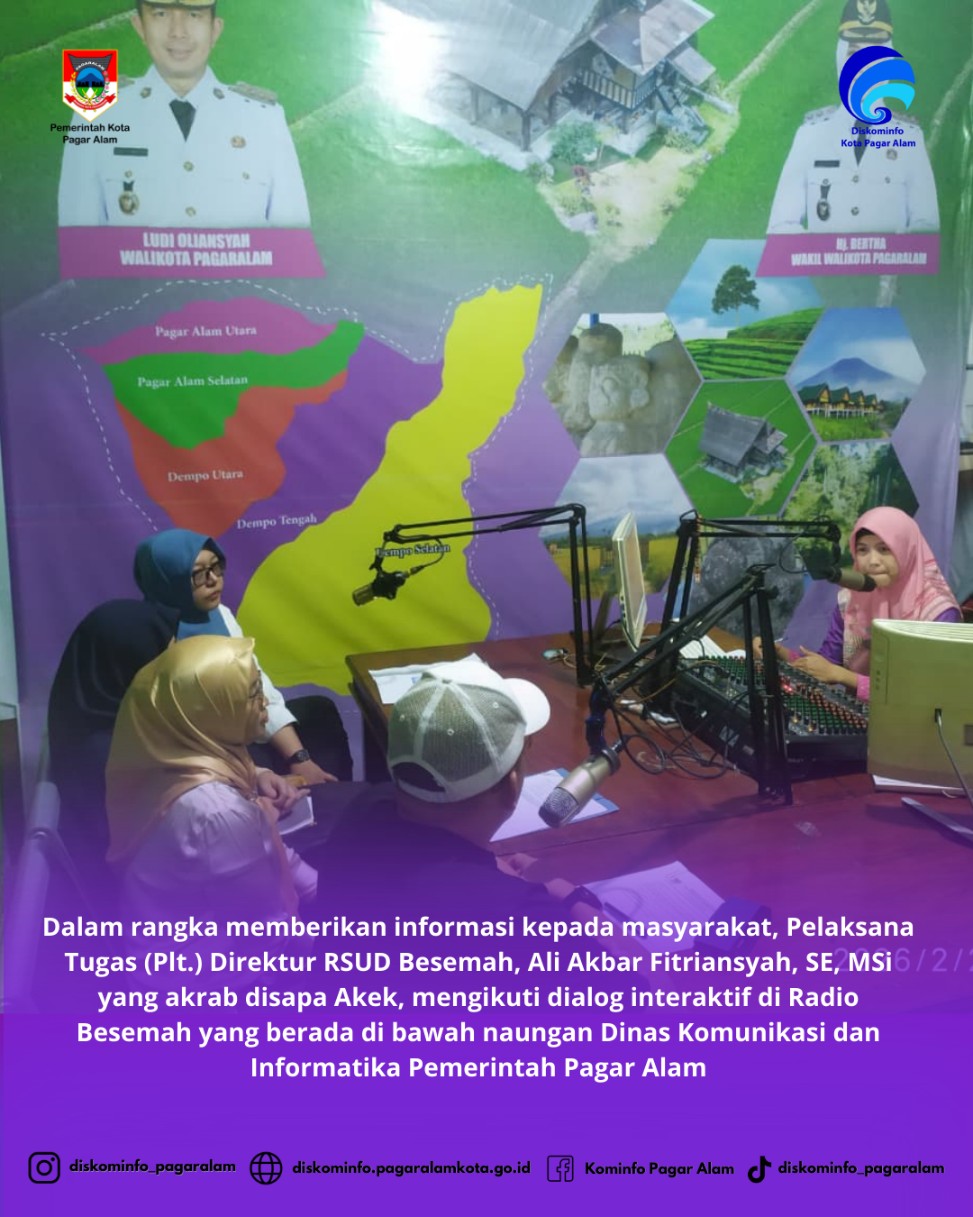Dalam rangka memberikan informasi kepada masyarakat, Pelaksana Tugas (Plt.) Direktur RSUD Besemah, Ali Akbar Fitriansyah, SE, MSi yang akrab disapa Akek, mengikuti dialog interaktif di Radio Besemah yang berada di bawah naungan Dinas Komunikasi dan Informatika Pemerintah Pagar Alam. Jum'at, 27 Februari 2026